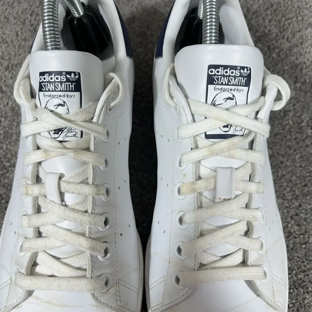 Adidas Stan Smith Originals FX5501 Mens Sz 8 White Navy Blue Leather Shoes Used - Picture 4 of 12